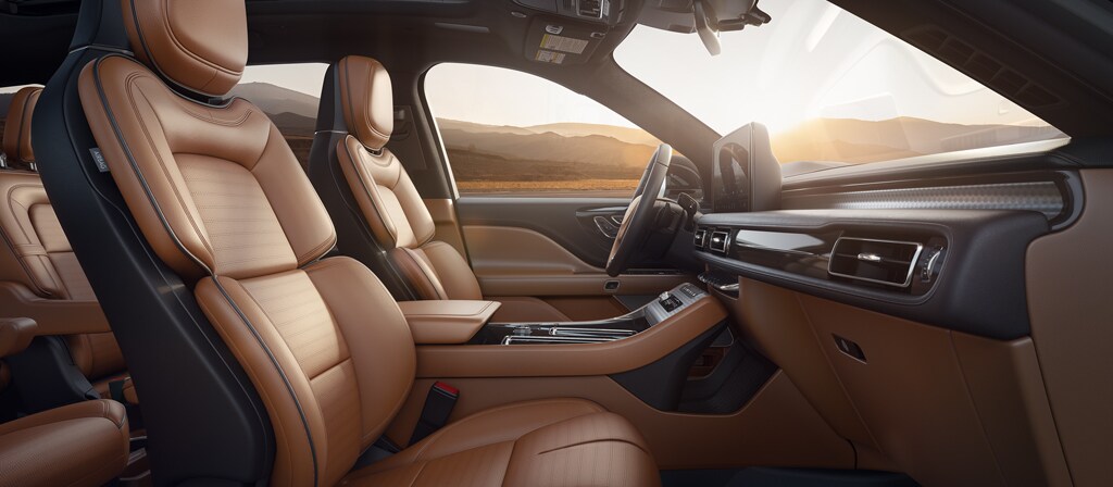 The Perfect Position front seats of the 2027 Lincoln Aviator® Black Label™ SUV in the Flight theme