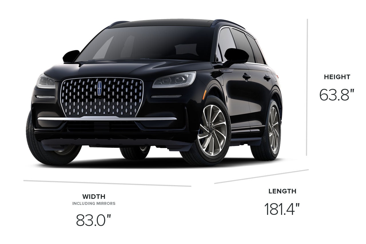 2025 Lincoln Corsair® Grand Touring with dimensions of 181.4 inches in length, 83 inches in width, and 63.8 inches in height