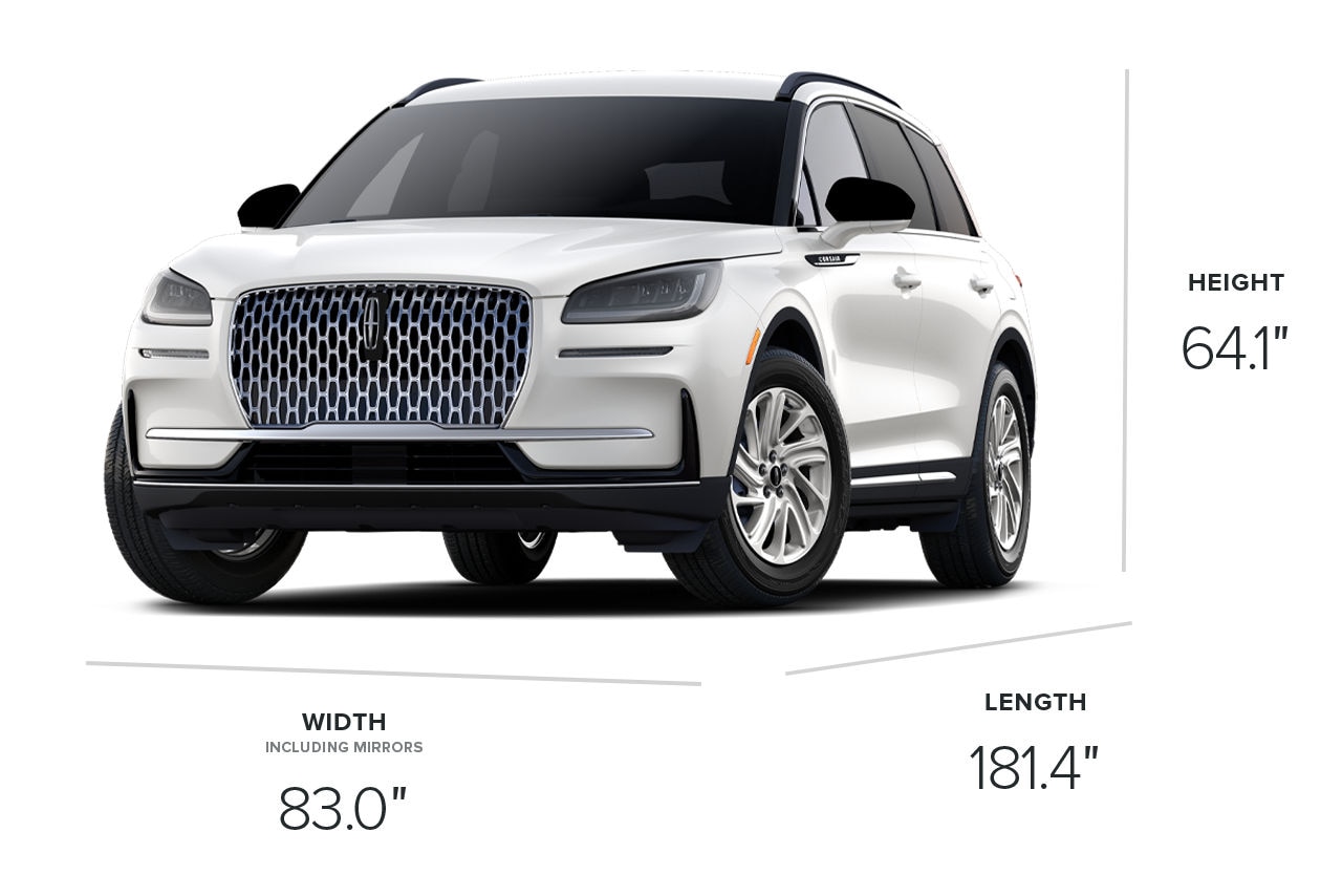 2025 Lincoln Corsair® Premiere with dimensions of 181.4 inches in length, 83 inches in width, and 64.1 inches in height