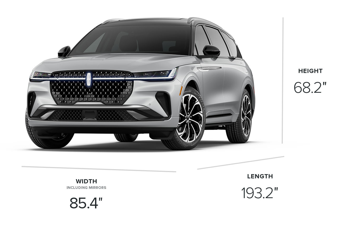 A 2026 Lincoln Nautilus® Reserve model measuring 193.2 inches long, 85.4 inches wide and 68.2 inches in height