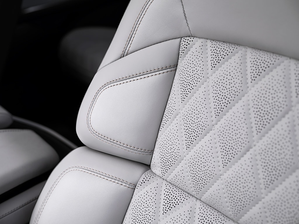 The quilted front seat of the Atmospheric theme in a 2026 Lincoln Black Label Navigator® SUV features extra padding