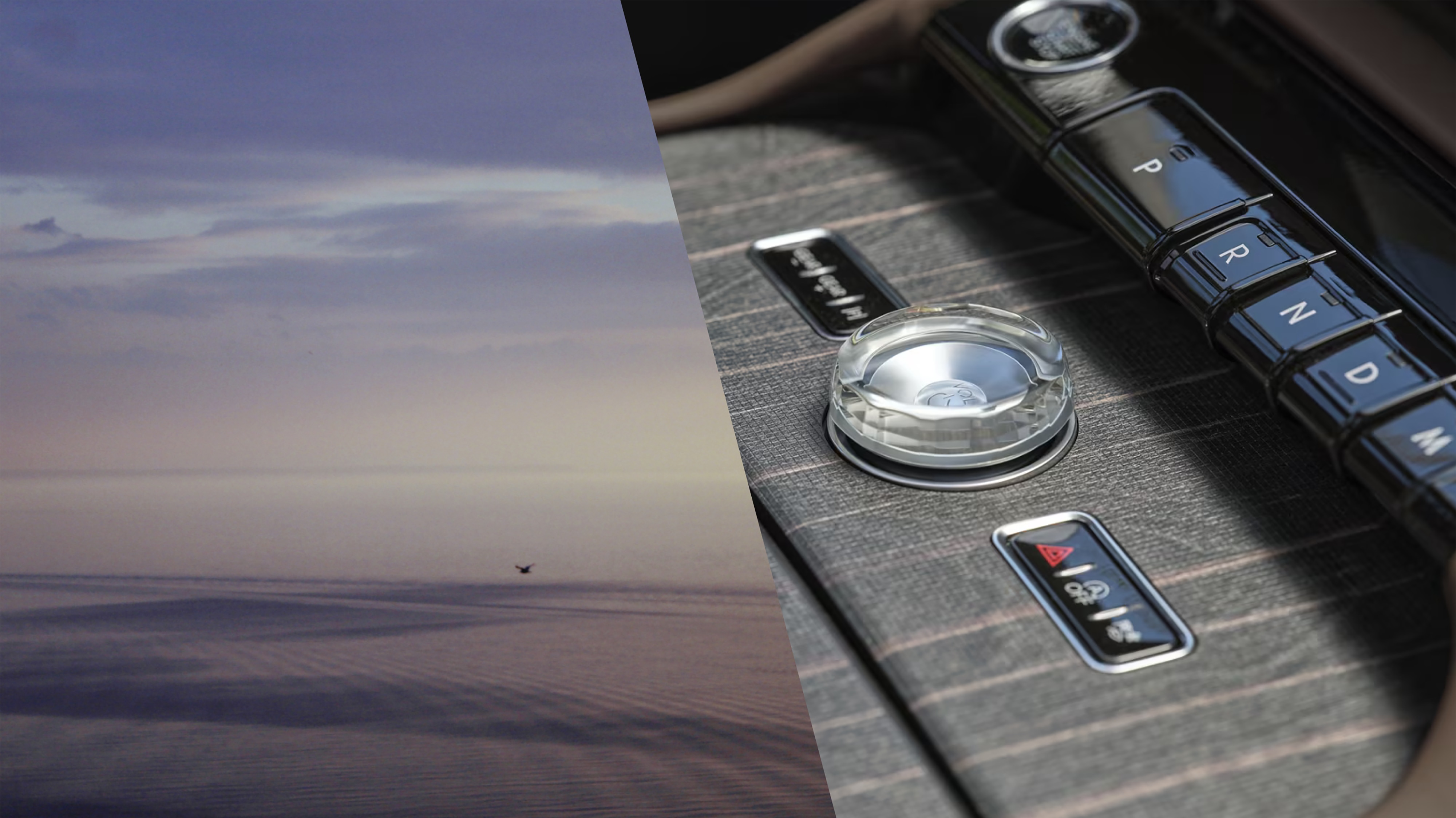 A side-by-side of a body of water in the morning and the Enlighten interior theme