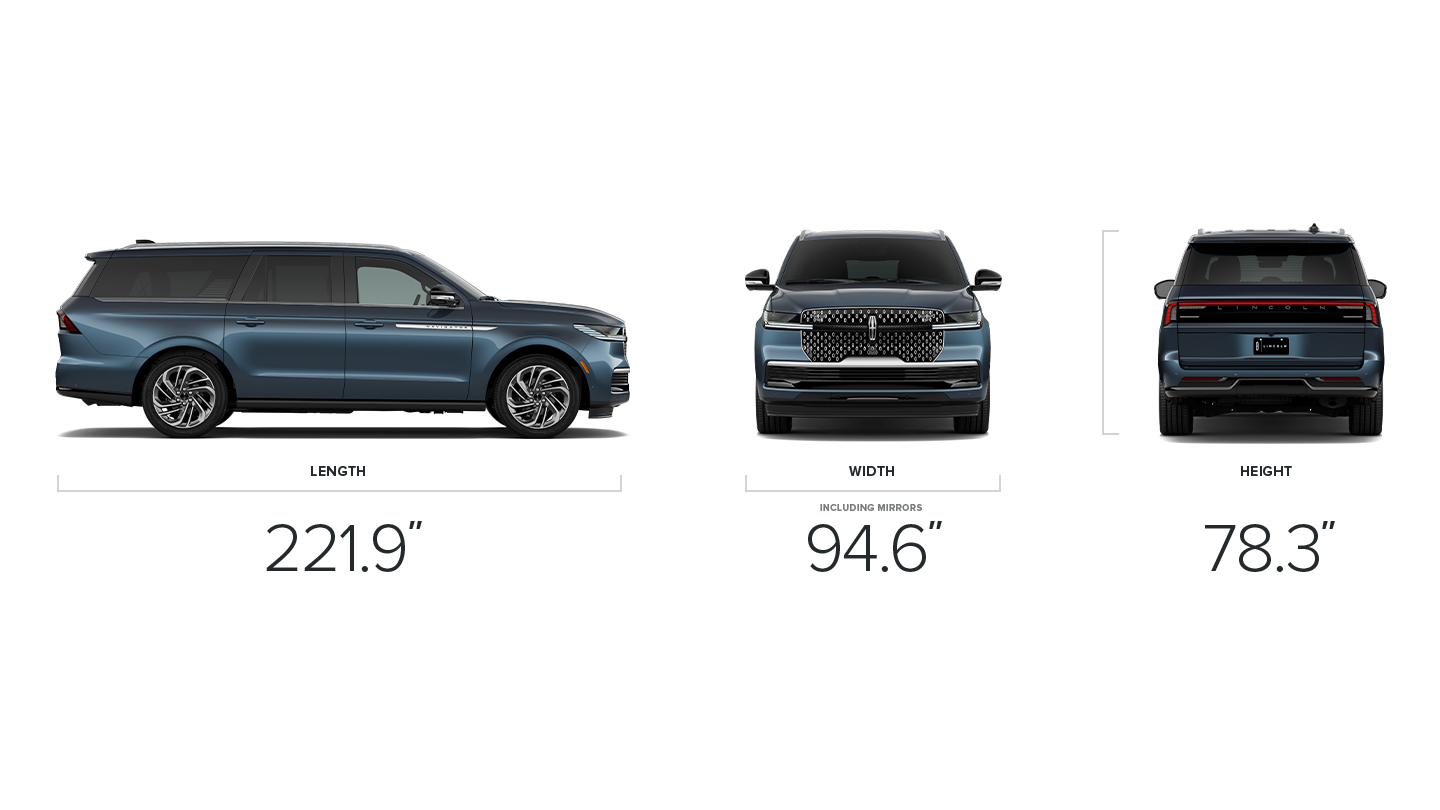 The dimensions of a 2027 Lincoln Navigator® SUV standard wheelbase