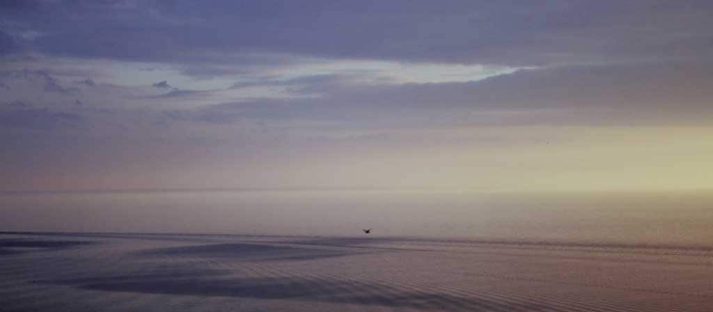 Una escena matutina de una playa costera