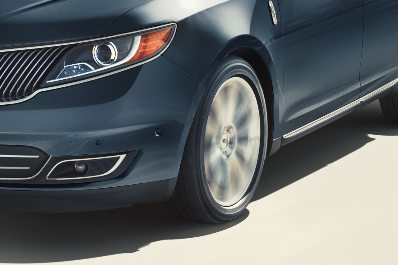 A close up image of a tire on a Lincoln is shown