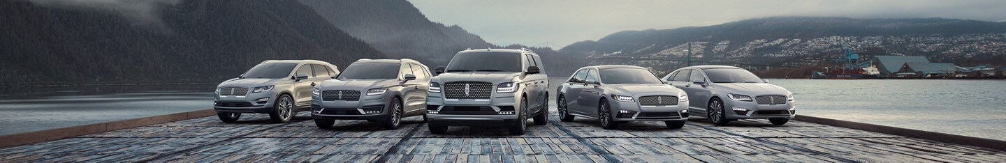 Full lineup of Lincoln luxury vehicles in silver by the water with mountains in the backgroundSmall Fleet Pricing