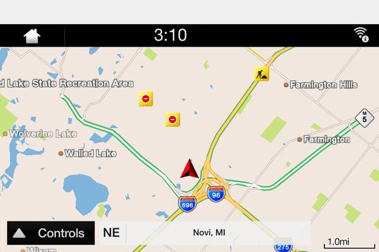 SiriusXM navigation screen shows a overhead 3D map