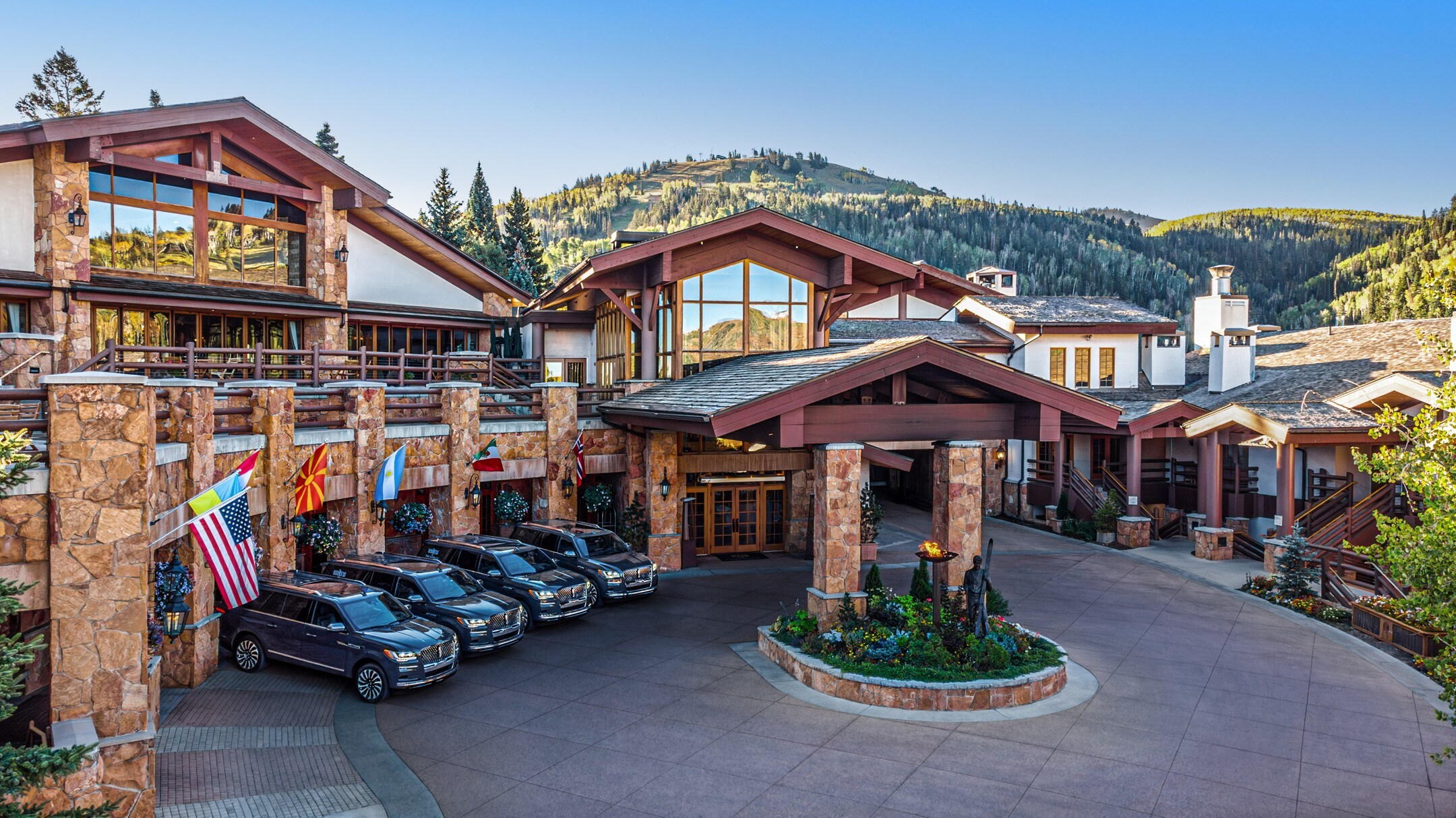 Utah’s Stein Eriksen Lodge beautifully covered with snow.