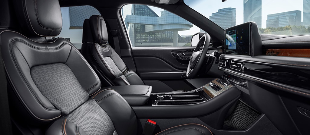 Rich leather details and other fine materials comprise the Lincoln Black Label Invitation interior theme