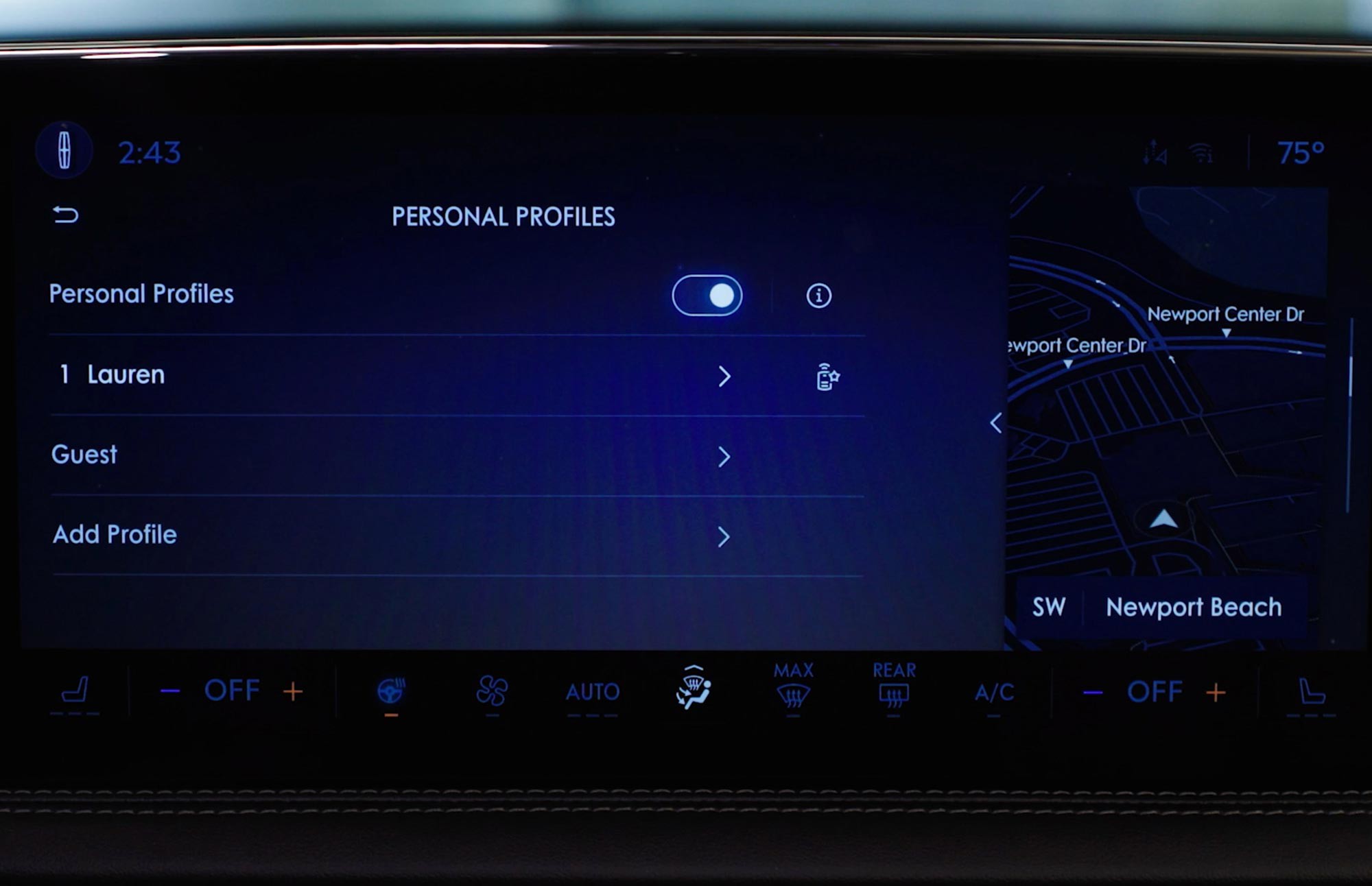 The personal profiles display screen.