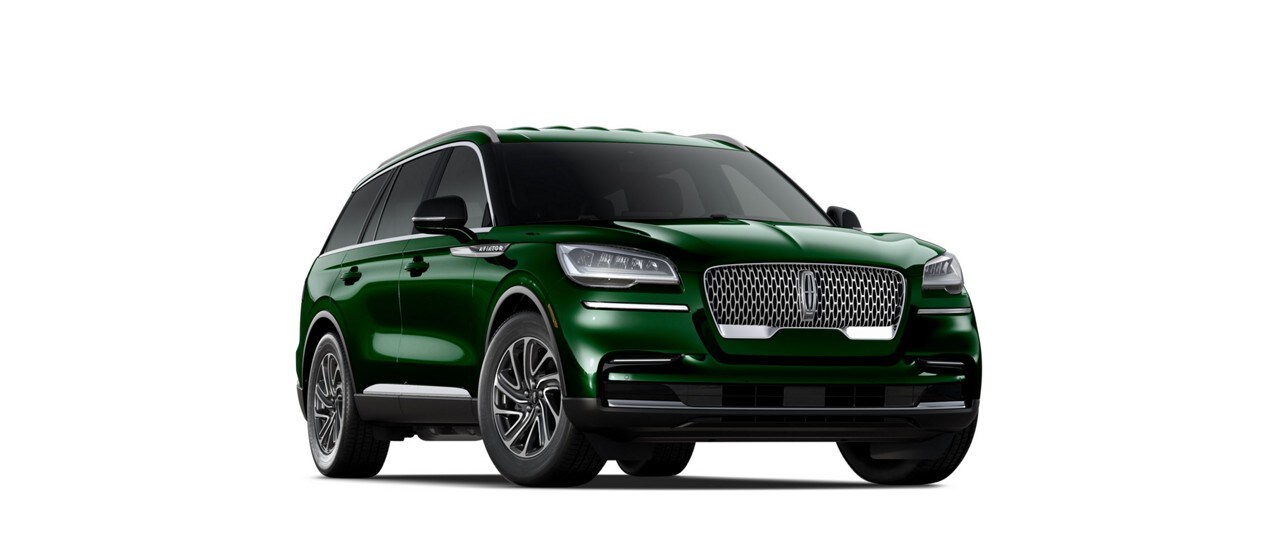 Se muestra la Lincoln Aviator 2023 en color exterior verde dorado