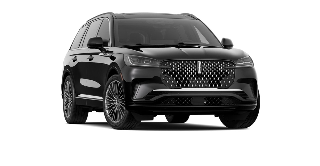 Se muestra la Lincoln Aviator 2025 en color exterior negro infinito