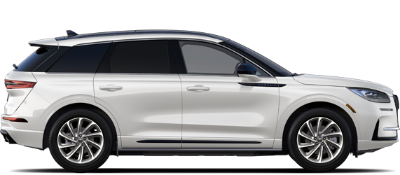 Vista del perfil de un modelo 2026 Lincoln Corsair® Grand Touring en Blanco Prístino (color con costo adicional)