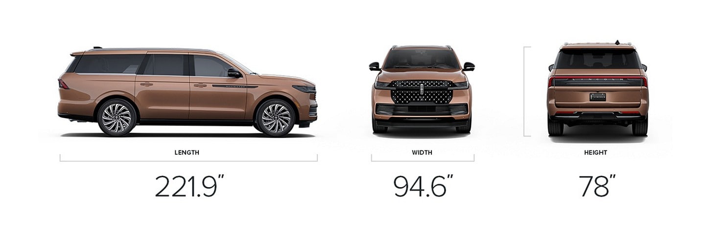 2025 Lincoln Black Label-L Navigator® SUV dimensions of 221.9-inches in length, 94.6 inches in width, and 78 inches in height