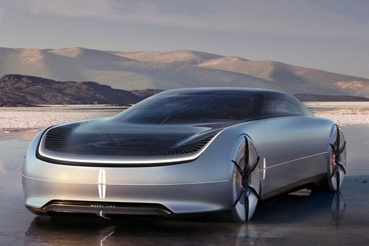 Three quarter view of the Lincoln Model L100 Concept vehicle.