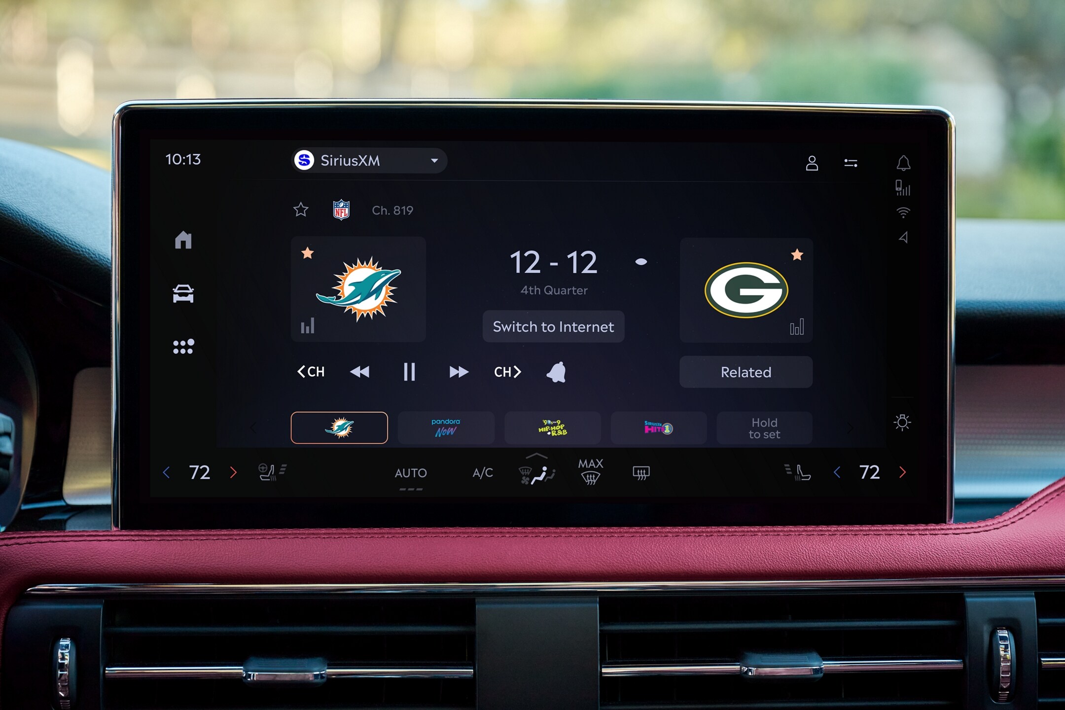 The SiriusXM Radio app is shown on a touchscreen inside a Lincoln vehicle.