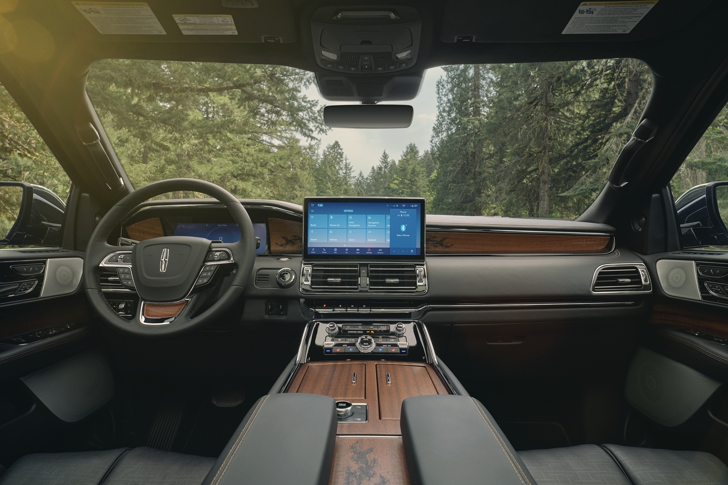 The interior of a Black Label Lincoln navigator with the Central Park theme