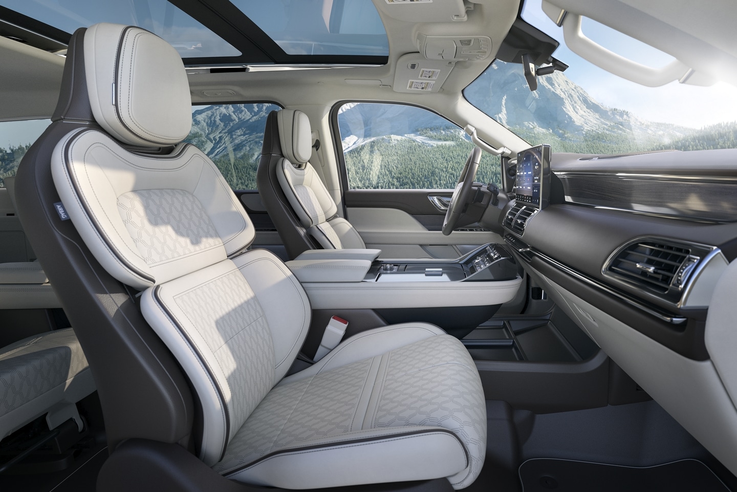 The interior of a Black Label Lincoln navigator with the Chalet theme