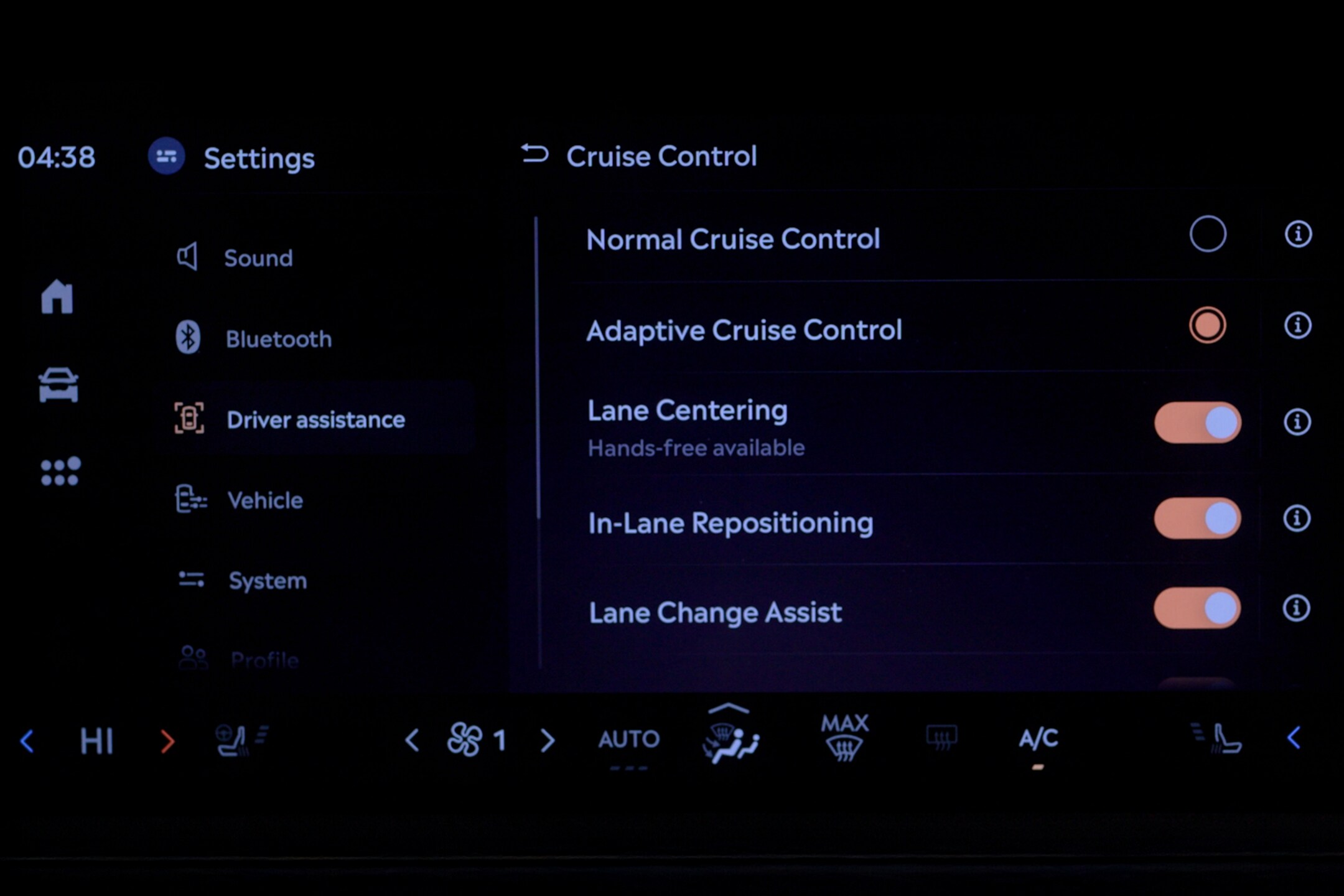 The Adaptive cruise control setting on the touchscreen inside the Lincoln Navigator.