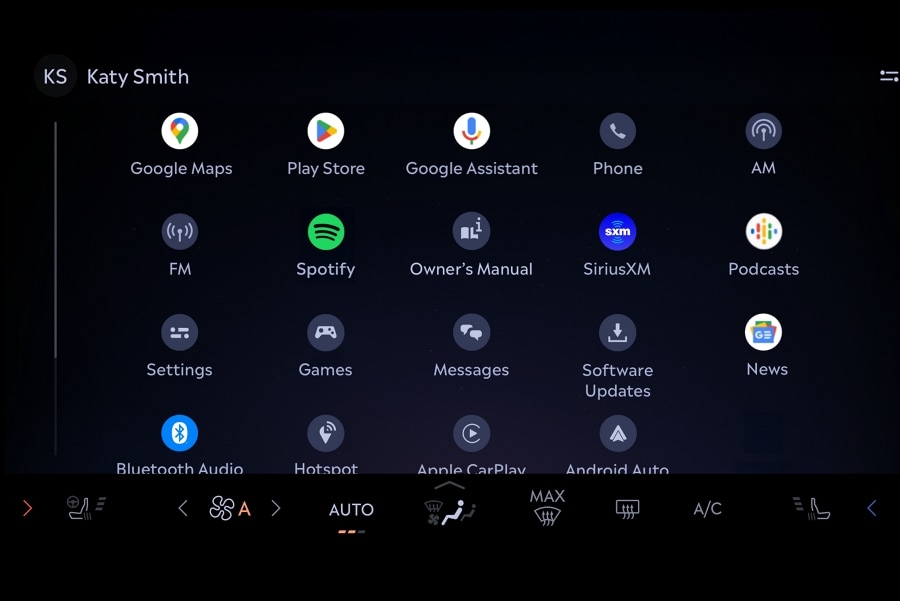 A series of app icons are shown on the interface of the center-stack display.