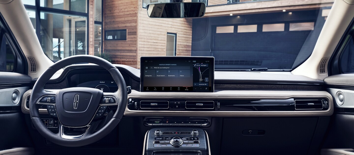 In Interior of a 2021 Lincoln Nautilus is shown with clickable hot spots that lead to more details about sync four