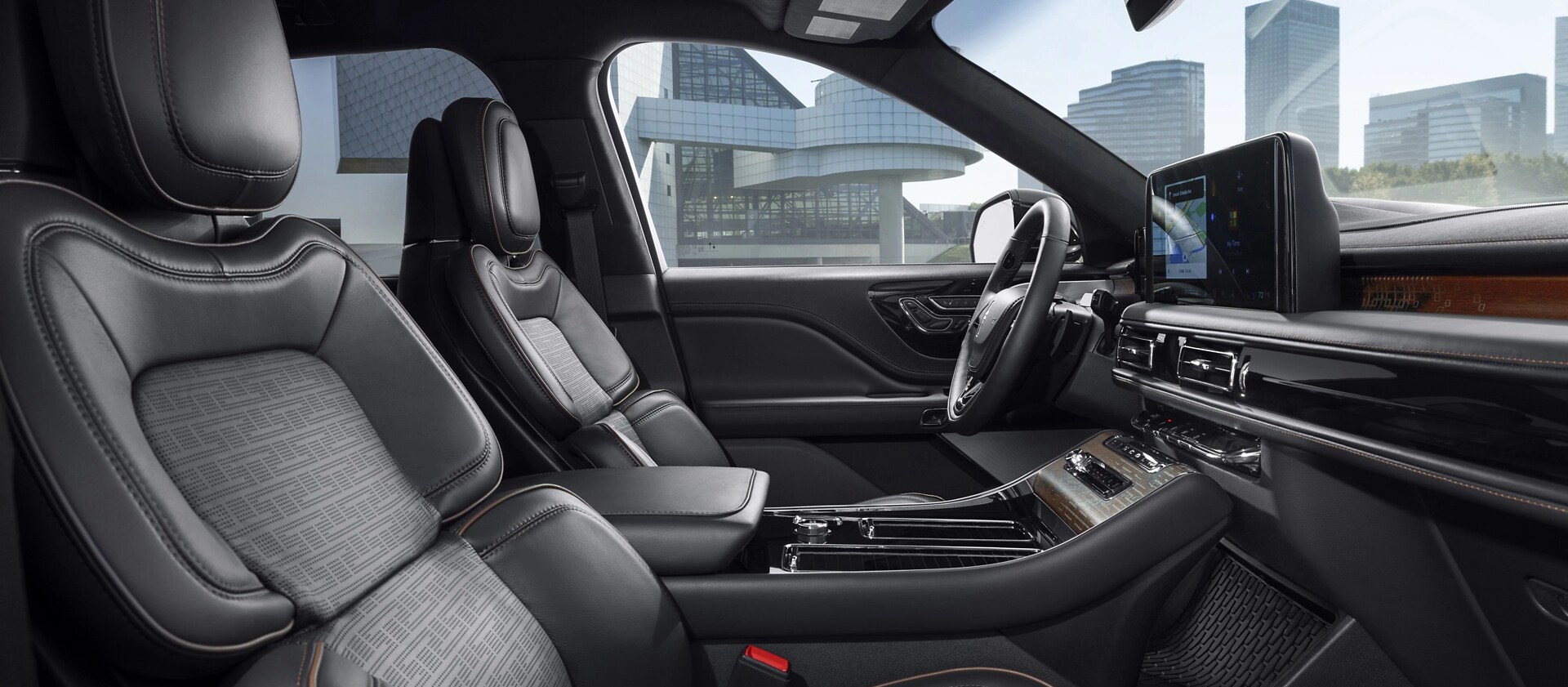 Rich leather details and other fine materials comprise the Lincoln Black Label Invitation interior theme