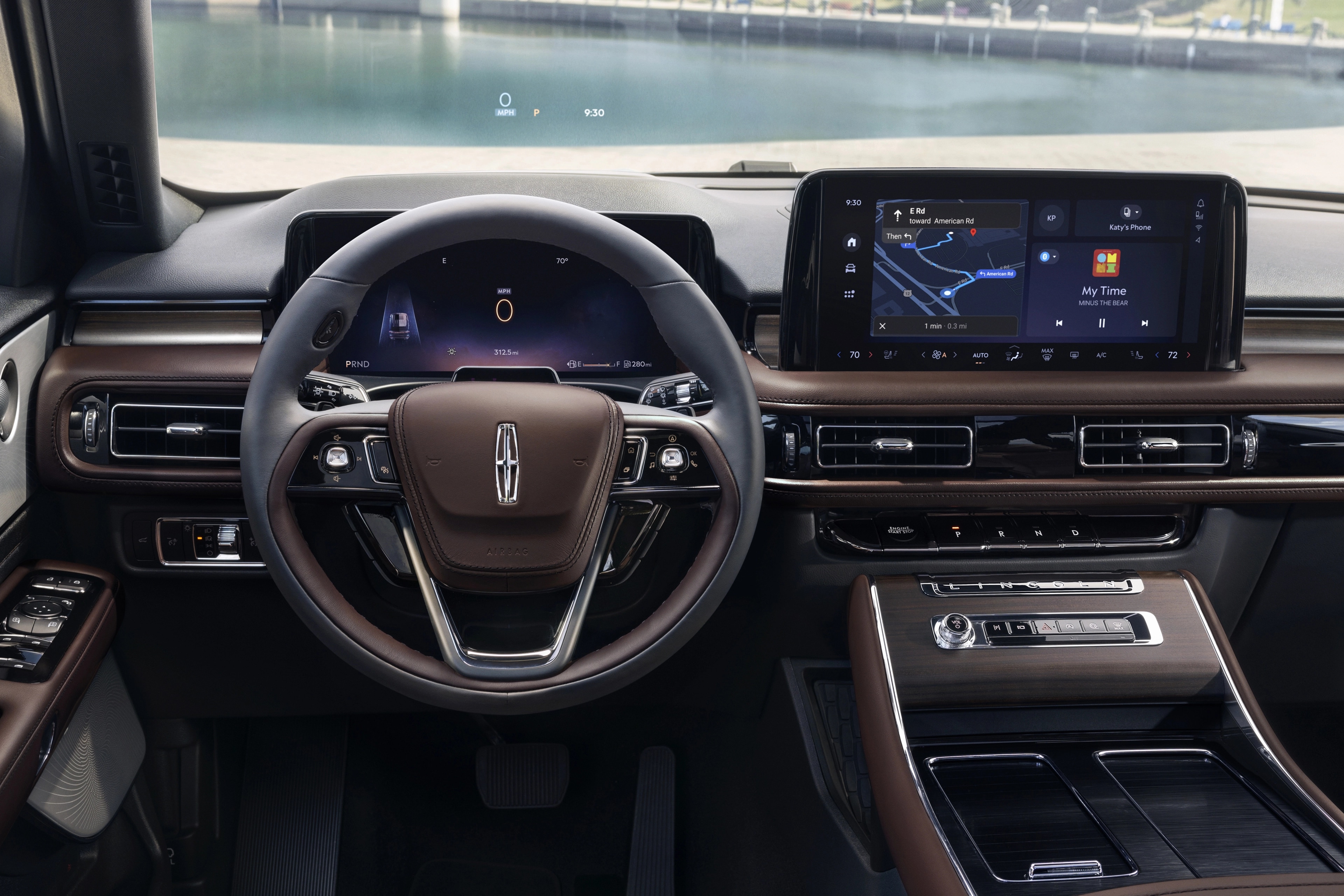 Driver information is projected on the windshield by the Head-up display of a 2026 Lincoln Aviator® SUV