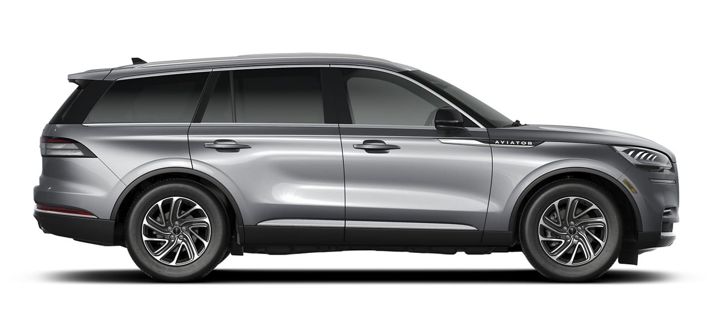 A 2023 Lincoln Aviator® Standard model is shown in the Silver Radiance exterior color