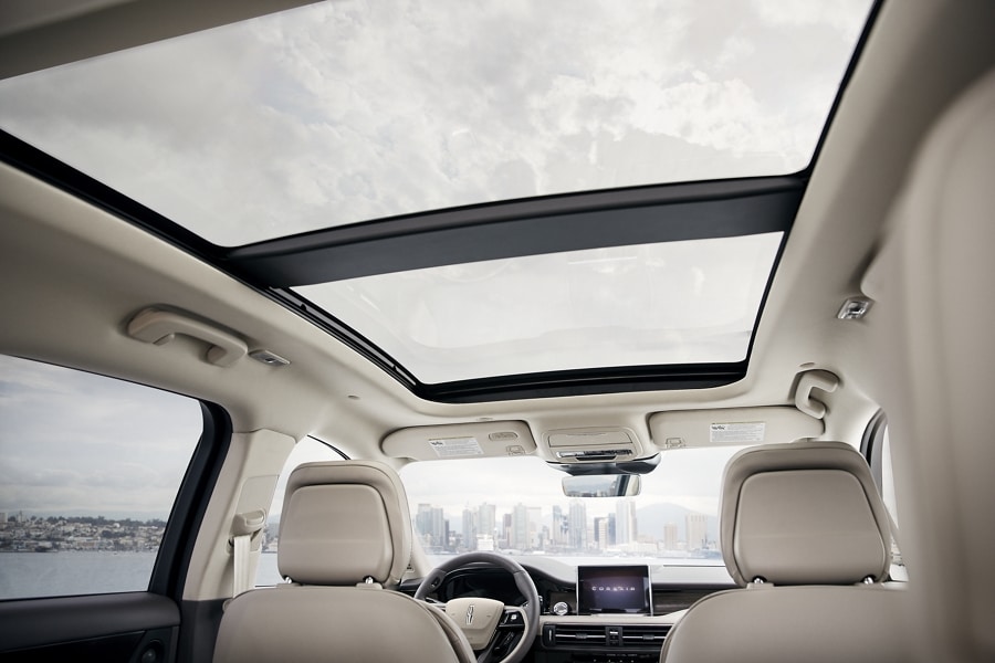 The available panoramic Vista Roof® of a 2023 Lincoln Corsair® SUV opens up new worlds