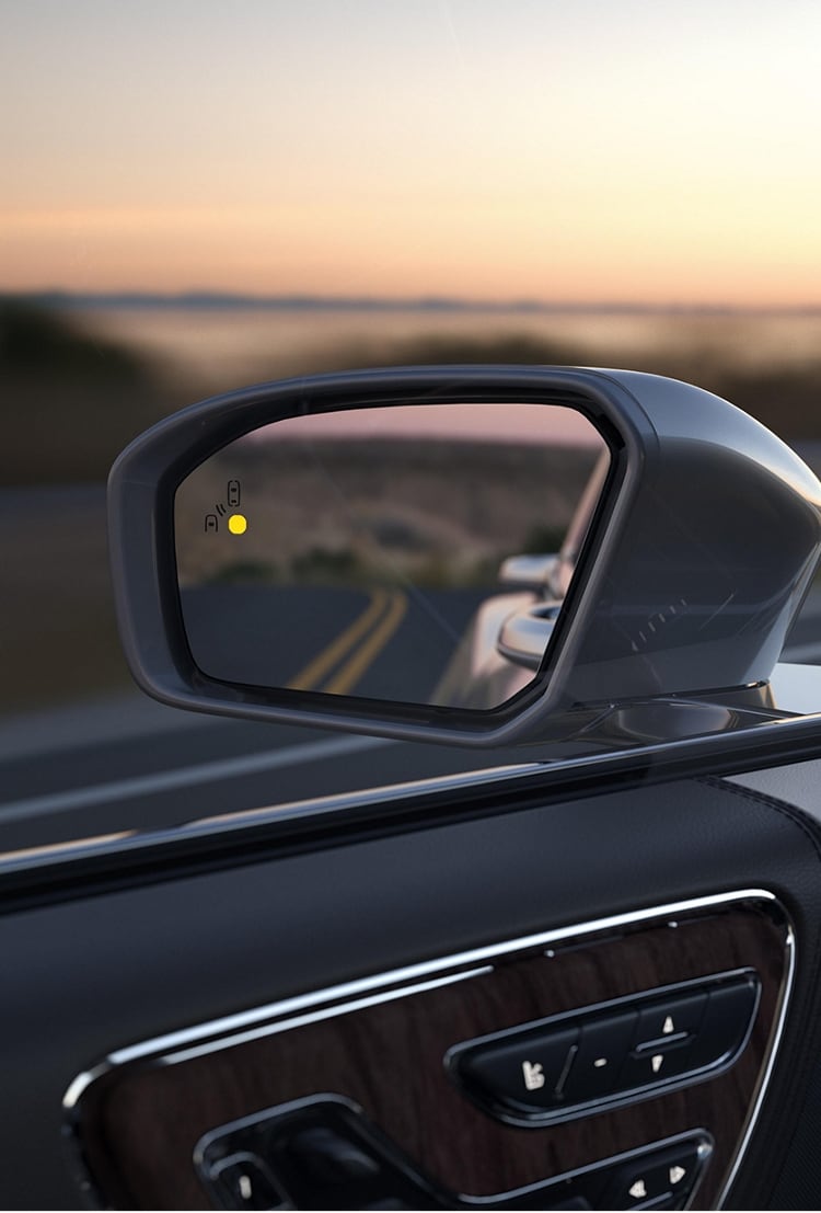 The side view mirror highlighting its detection capabilities.