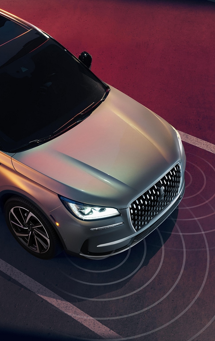 A birds eye view of the 2024 Lincoln Corsair showing the 360 degree camera and whats around you