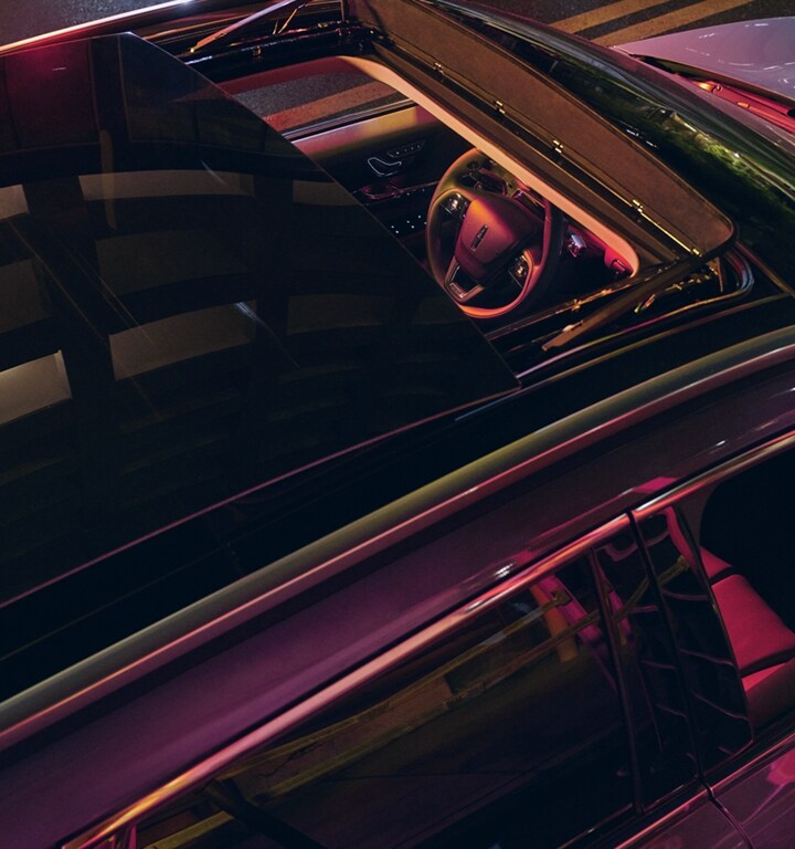 An aerial view of the 2024 Lincoln Corsair® SUV shows the available Panoramic Vista Roof®