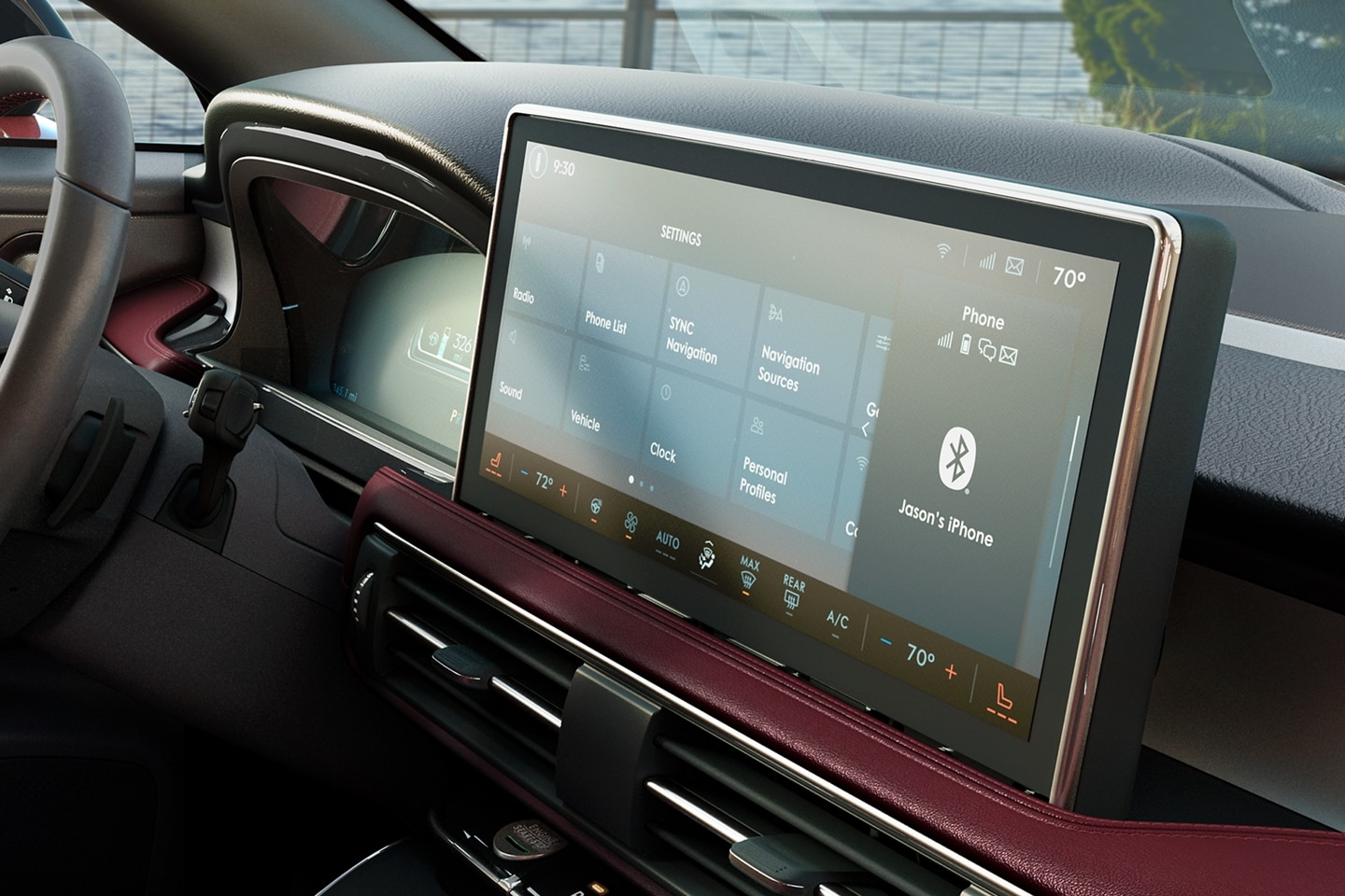 The center touchscreen of a 2024 Lincoln Corsair® SUV displays a number of SYNC® 4 setting options