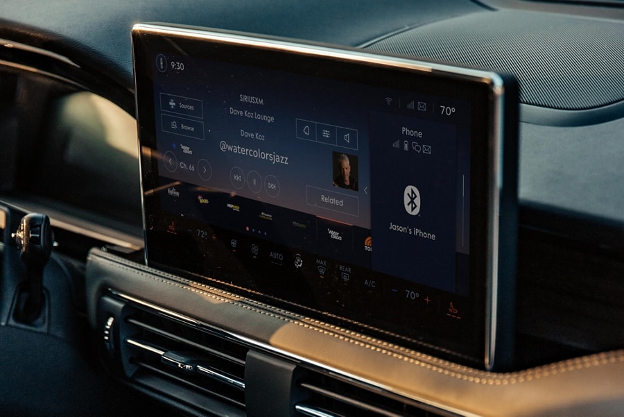 The center touchscreen of a 2024 Lincoln Corsair® SUV displays a number of SYNC® 4 setting options