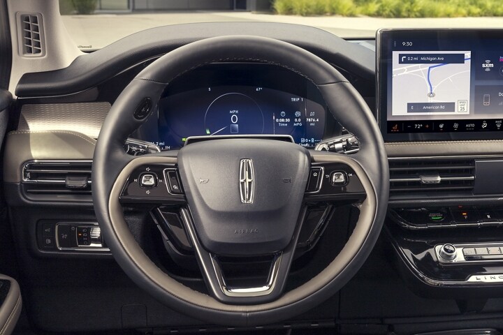 The information cluster behind the steering wheel of a 2025 Lincoln Corsair® SUV offers helpful information