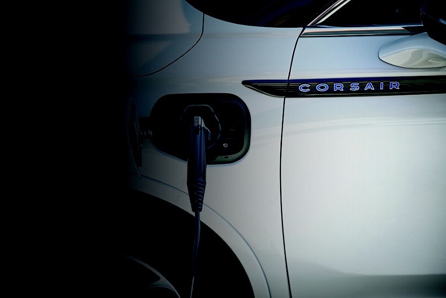 A 2025 Lincoln Corsair® Grand Touring SUV is being charged with a Lincoln Mobile Power Cord