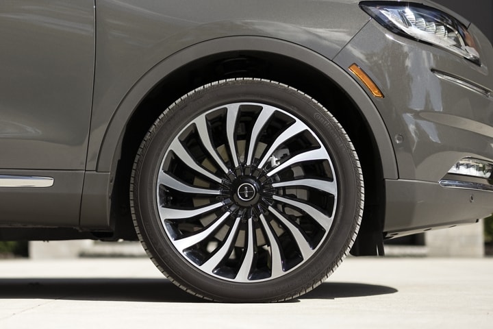 The unique wheel offering of the 2023 Lincoln Black Label Nautilus® SUV is shown