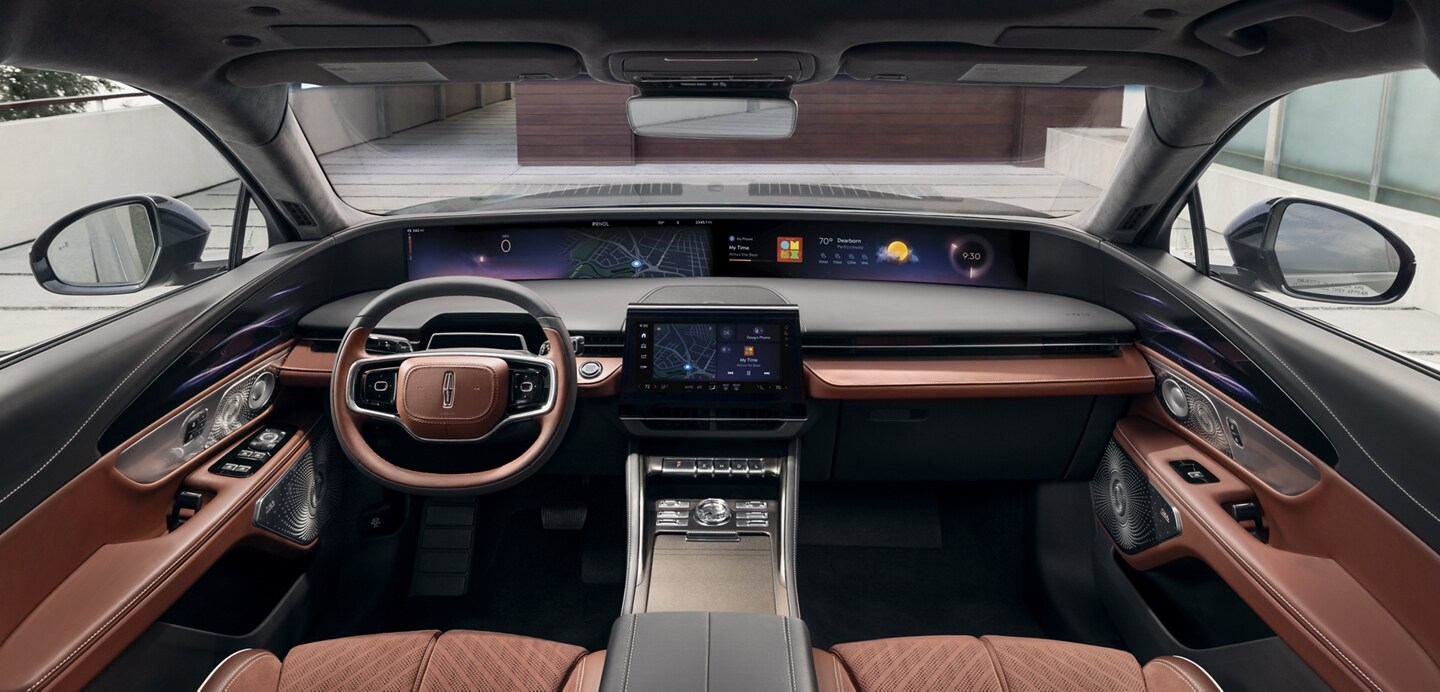 The interior of a 2024 Lincoln Black Label Nautilus® SUV is shown with the calming Redwood interior theme