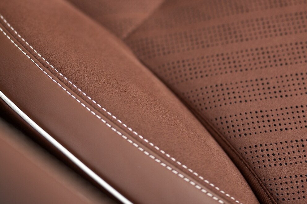 A close up view of the rich leather seating surface of a 2025 Lincoln Black Label Nautilus® SUV is shown