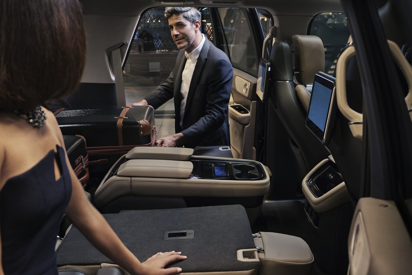     The second-row seats of a 2023 Lincoln Navigator® SUV are shown folded down.