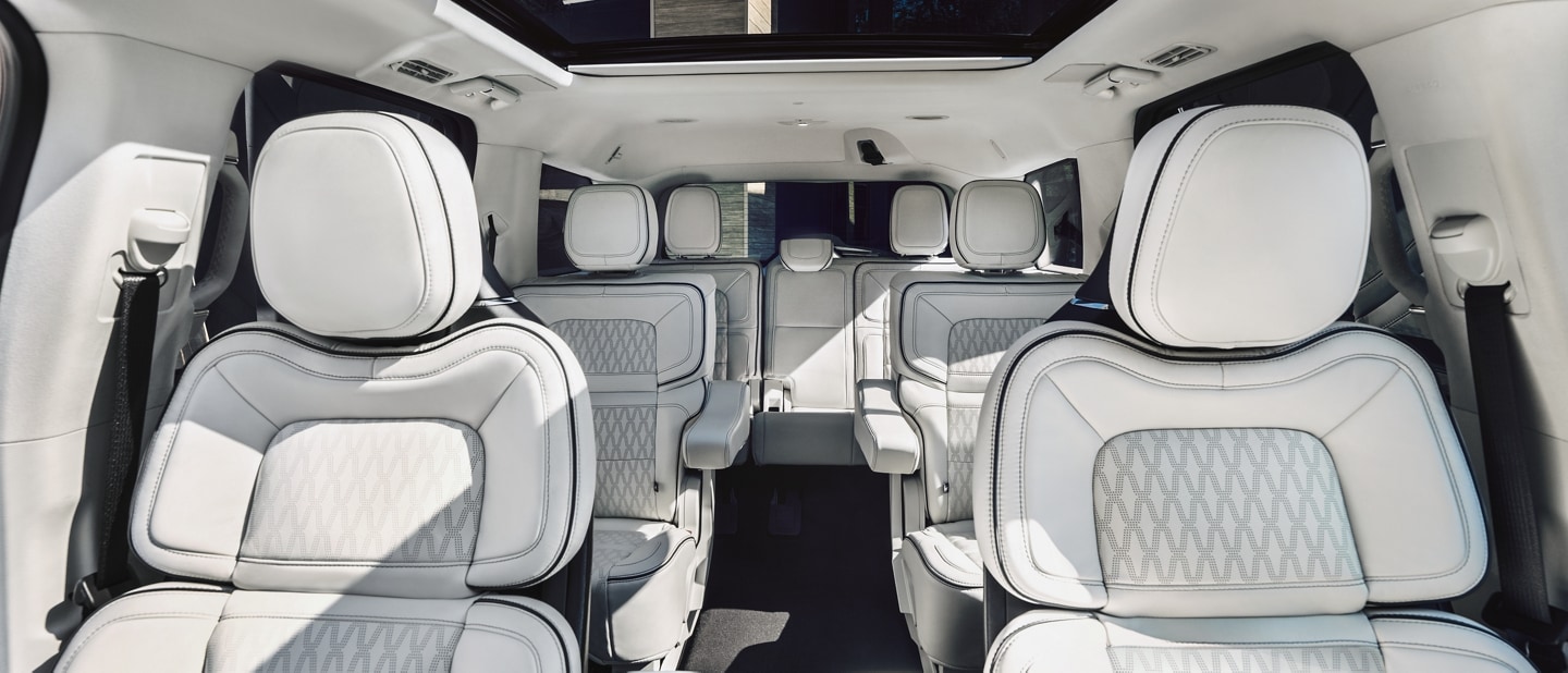 Interior of a 2024 Lincoln Navigator® with three rows of leather seating