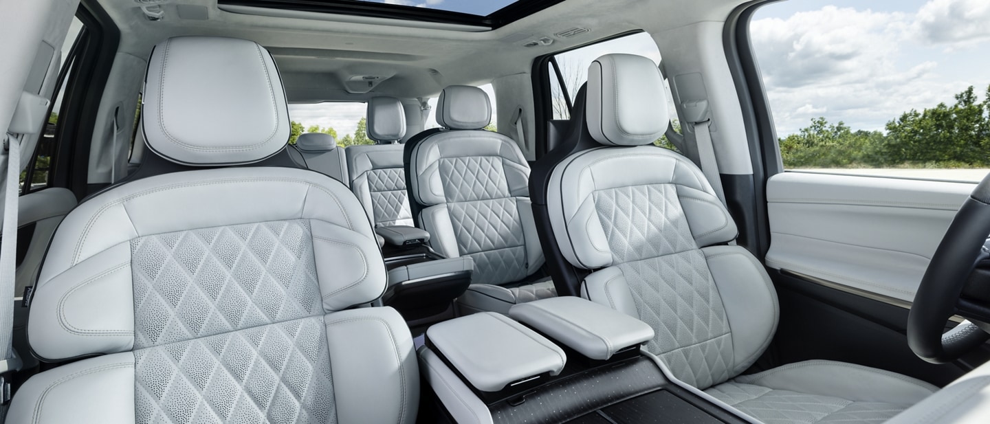 Interior of a 2025 Lincoln Navigator® with three rows of leather seating